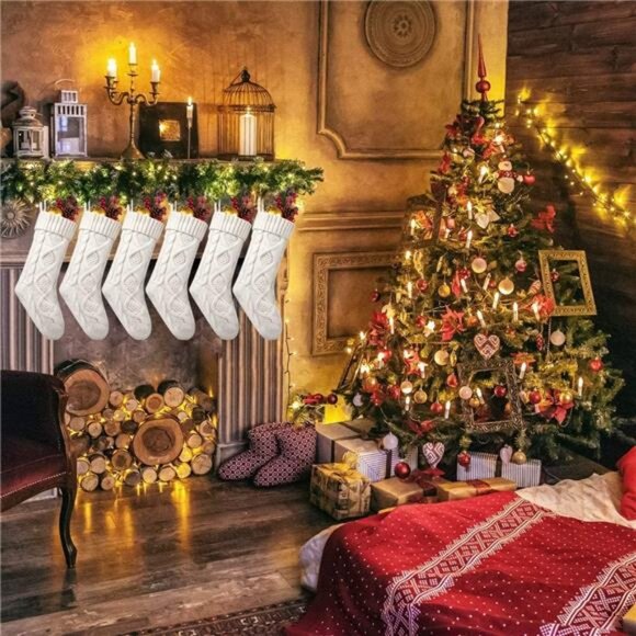 Christmas Stockings, 6 Pack 18 Inches Large Size Cable Knitted Stocking Gifts - Picture 2 of 7